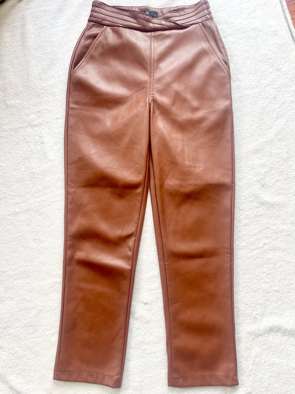 7 For All Mankind Crossover Waist Faux Leather Crop Pants Chestnut XS